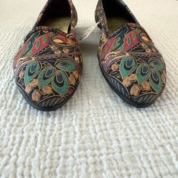Vintage 80s 90s Ballet Flats Size 7 Canvas Fabric Paisley Jewel Gold New - Picture 5 of 10